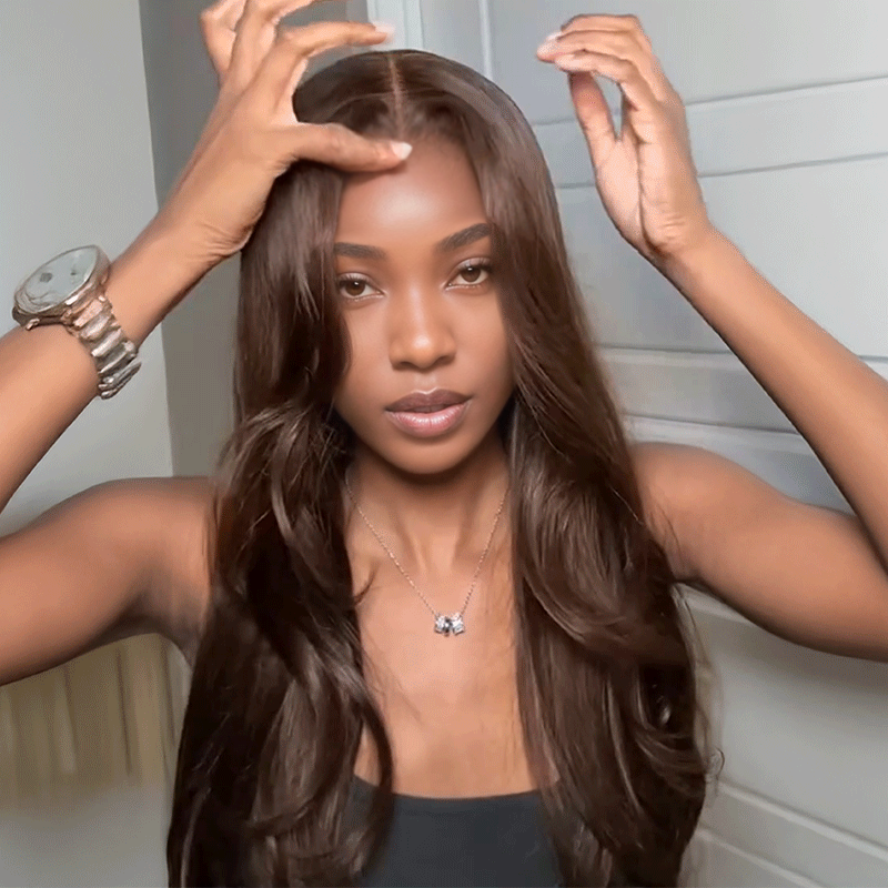 𝑼𝒘𝒂𝒗𝒚 𝑷𝒓𝒆𝒎𝒊𝒖𝒎 𝑳𝒊𝒏𝒆 Respirant &Agréable Couleur Brun foncé 5x5 Dentelle Perruque Body Wave 250% Densité