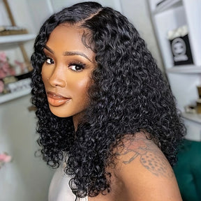 𝐏𝐫𝐞̂𝐭 𝐞𝐧 𝟐𝟒𝐡⚡Avant Tout Facile Entretenir 4x4 13x4 Dentelle Noir Couleur Perruque Bob Deep Wave Cheveux Humains