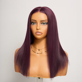 𝑼𝒘𝒂𝒗𝒚 𝑷𝒓𝒆𝒎𝒊𝒖𝒎 𝑳𝒊𝒏𝒆 Soyeux Glueless Couleur Pourpre Foncé 5x5 Nœuds Blanchis Bob Perruque Sans Colle Lisse
