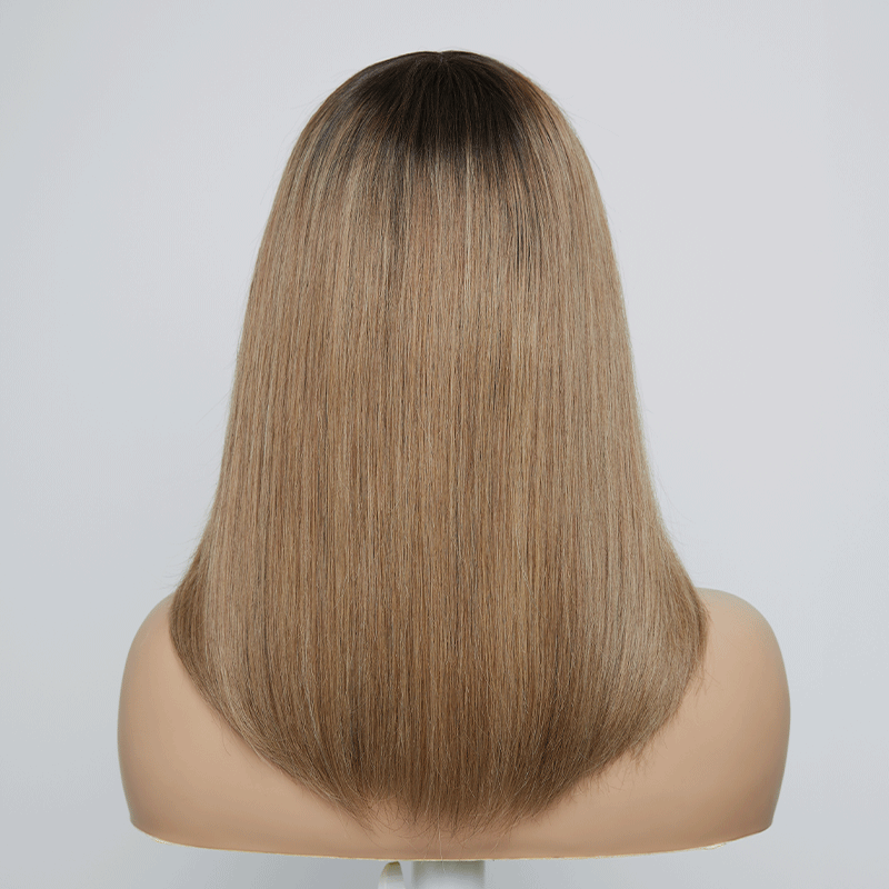 𝑼𝒘𝒂𝒗𝒚 𝑷𝒓𝒆𝒎𝒊𝒖𝒎 𝑳𝒊𝒏𝒆 Pas D'enchevêtrement Glueless Bob Ombre Thé Lait Dégradé Lisse Perruque Sans Colle Bob Avec Frange