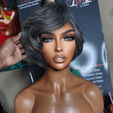 𝑼𝒘𝒂𝒗𝒚 𝑷𝒓𝒆𝒎𝒊𝒖𝒎 𝑳𝒊𝒏𝒆 Patron mature Glueless Couleur Sel Et Poivre 5x5 Nœuds Blanchis Perruque Sans Colle