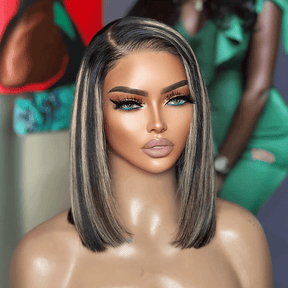 𝑼𝒘𝒂𝒗𝒚 𝑷𝒓𝒆𝒎𝒊𝒖𝒎 𝑳𝒊𝒏𝒆 L'Élégance Sans Effort Glueless Couleur Highlight 7x4 Nœuds Blanchis Capuchon Réglable Perruque Sans Colle