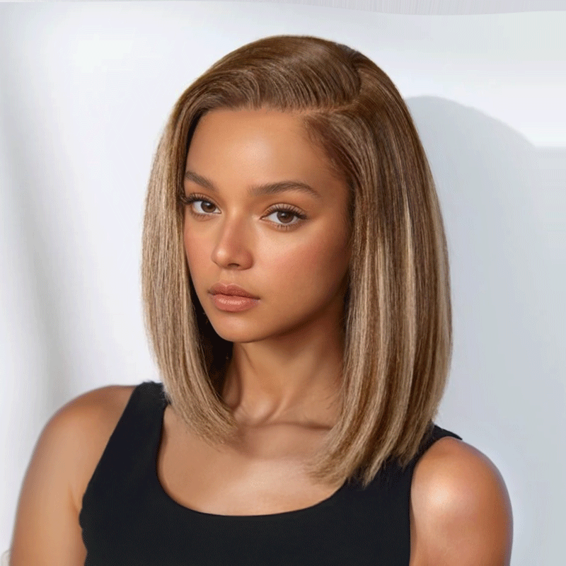 𝑼𝒘𝒂𝒗𝒚 𝑷𝒓𝒆𝒎𝒊𝒖𝒎 𝑳𝒊𝒏𝒆 À La Mode Glueless Couleur Highlight 7x4 Pré-épilé Capuchon Réglable Perruque Sans Colle