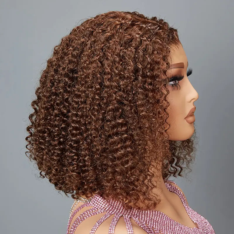 9x6 Glueless Nouveau Style Brun Chocolat Bob Perruque Sans Colle Bouclée