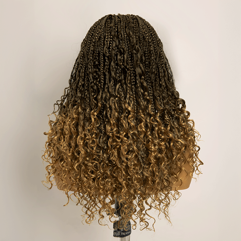 𝑼𝒘𝒂𝒗𝒚 𝑷𝒓𝒆𝒎𝒊𝒖𝒎 𝑳𝒊𝒏𝒆 Perruque Tressée Bohème Ombré Honey Blonde En Dentelle Intégrale Avec Cheveux Bébé Synthétique 300% Densité