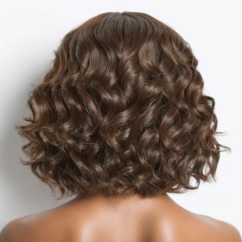 Glueless Couleur Marron Loose Wave Perruque Bob Sans Colle Avec Frange