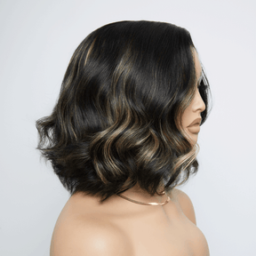 𝑼𝒘𝒂𝒗𝒚 𝑷𝒓𝒆𝒎𝒊𝒖𝒎 𝑳𝒊𝒏𝒆 Confort Glueless Highlight Blonds 7x4 Bob Ondulé Perruque Sans Colle
