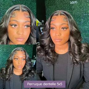 5X5 Glueless Bob Perruque Sans Colle Wear Go Cheveux Humains Body Wave - Uwavy