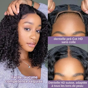 5X5 Glueless Bob Perruque Sans Colle Wear Go Cheveux Humains Bouclés - Uwavy