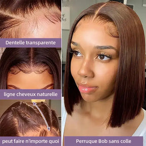 5X5 Glueless Brun chocolat Bob Perruque Sans Colle Wear Go Cheveux Humains Lisse - Uwavy