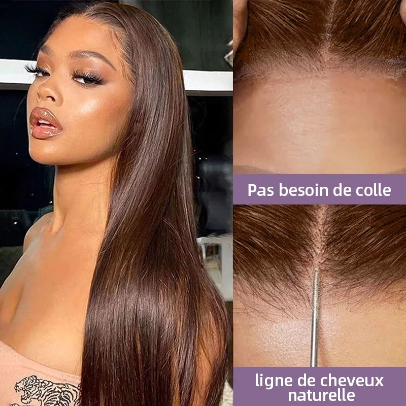 5X5 Glueless Burn Chocolat Perruque San Colle Wear Go cheveux humains Lisse - Uwavy