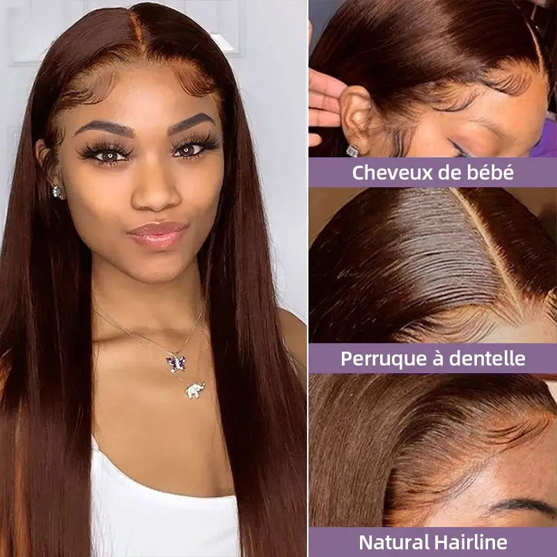 5X5 Glueless Burn Chocolat Perruque San Colle Wear Go cheveux humains Lisse - Uwavy