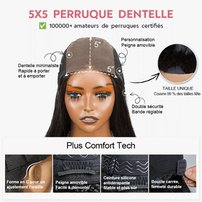 𝑼𝒘𝒂𝒗𝒚 𝑷𝒓𝒆𝒎𝒊𝒖𝒎 𝑳𝒊𝒏𝒆 Soyeux Glueless Couleur Pourpre Foncé 5x5 Nœuds Blanchis Bob Perruque Sans Colle Lisse