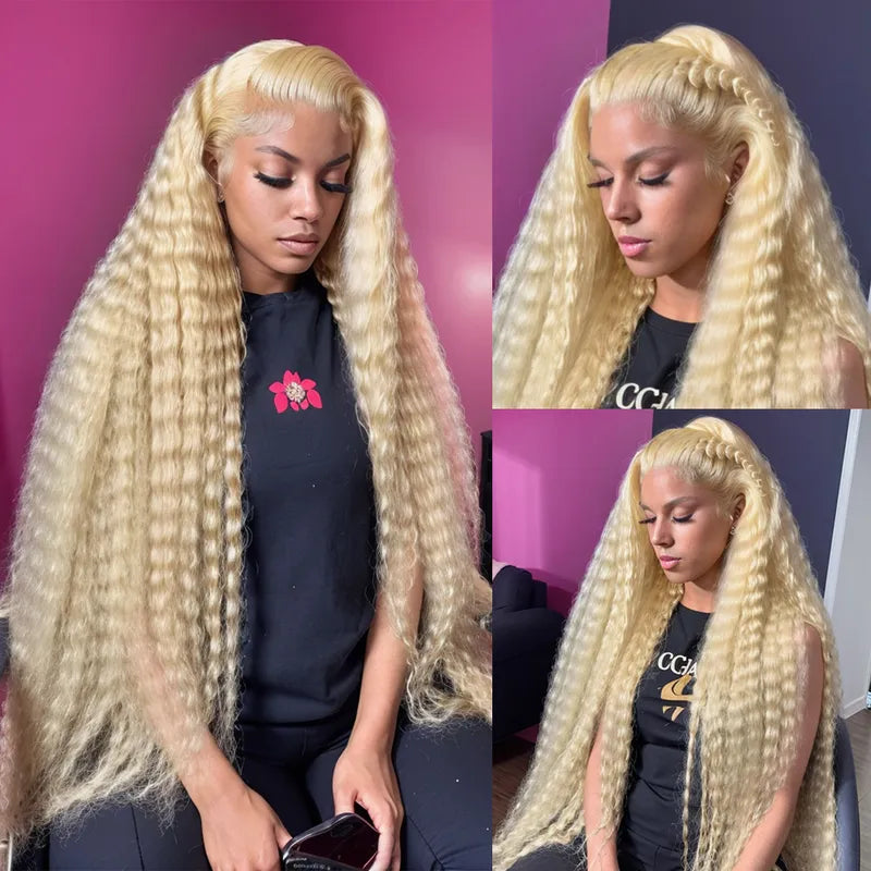 613 Perruques Frontales Blonde Cheveux Humains Curly Brésiliens