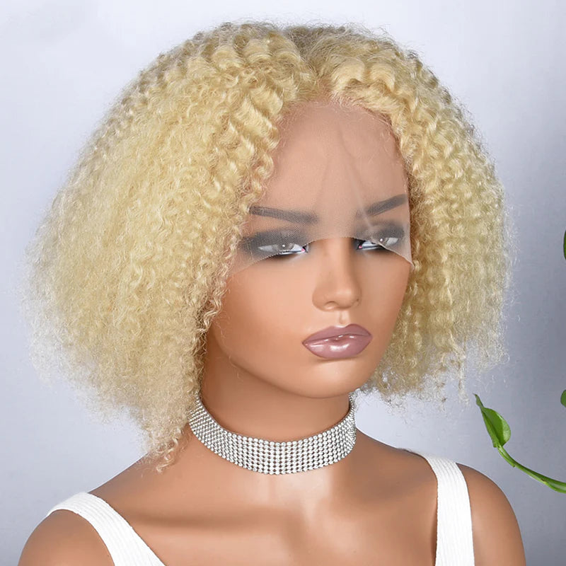 613 Blonde Couleur Brésilien Curly Bob Perruque Cheveux Humains - Uwavy