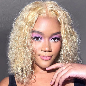 613 Blonde Couleur Brésilien Curly Bob Perruque Cheveux Humains - Uwavy