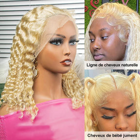 613 Blonde Couleur Brésilien Curly Bob Perruque Cheveux Humains - Uwavy