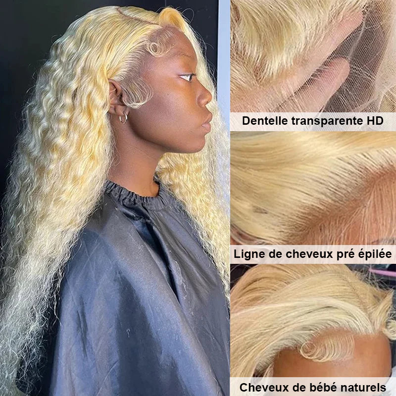 613 Perruques Frontales Blonde En Cheveux Humains Curly Brésiliens - Uwavy