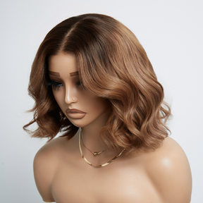 𝑼𝒘𝒂𝒗𝒚 𝑷𝒓𝒆𝒎𝒊𝒖𝒎 𝑳𝒊𝒏𝒆 Glueless Bob Ombre Marron 4×4 Perruque Sans Colle Ondulé Cheveux Humains