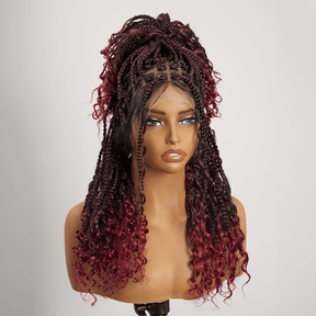 𝑼𝒘𝒂𝒗𝒚 𝑷𝒓𝒆𝒎𝒊𝒖𝒎 𝑳𝒊𝒏𝒆 Perruque Tressée Bohème Couleur Ombre 99J En Dentelle Intégrale Avec Cheveux Bébé Synthétique 300% Densité