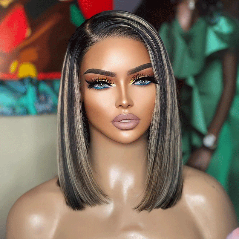 𝑼𝒘𝒂𝒗𝒚 𝑷𝒓𝒆𝒎𝒊𝒖𝒎 𝑳𝒊𝒏𝒆 L'Élégance Sans Effort Glueless Couleur Highlight 7x4 Nœuds Blanchis Capuchon Réglable Perruque Sans Colle