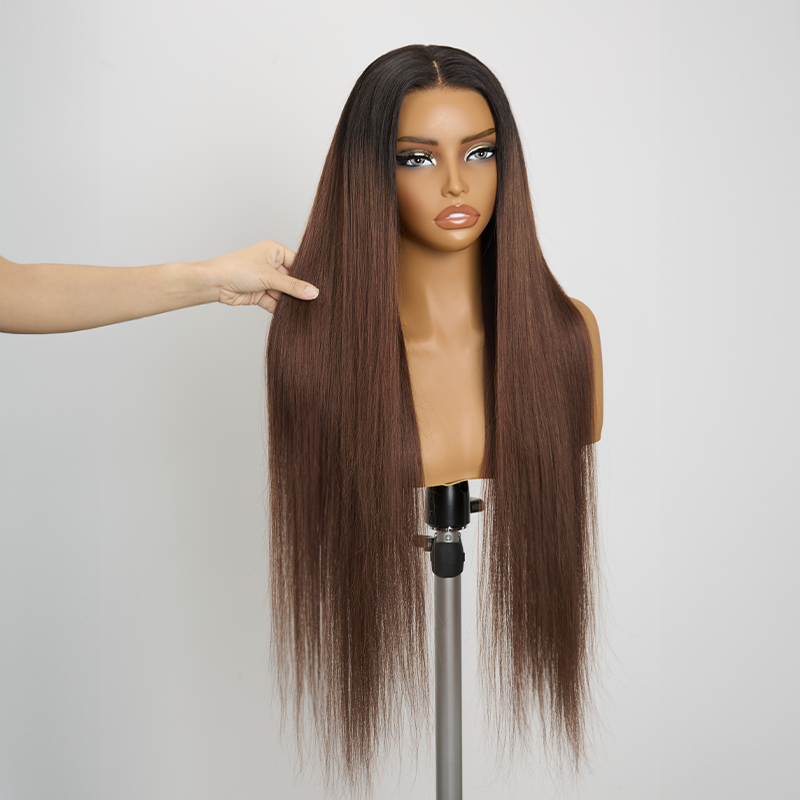 𝑼𝒘𝒂𝒗𝒚 𝑷𝒓𝒆𝒎𝒊𝒖𝒎 𝑳𝒊𝒏𝒆 Séparation Libre Glueless Couleur Ombre Brun 13x4 Perruque Sans Colle Lisse 250% Densité