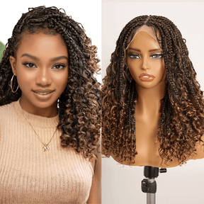 𝑼𝒘𝒂𝒗𝒚 𝑷𝒓𝒆𝒎𝒊𝒖𝒎 𝑳𝒊𝒏𝒆 Perruque Tressée Bohème Ombre Brun En Dentelle Intégrale Avec Cheveux Bébé Synthétique 300% Densité
