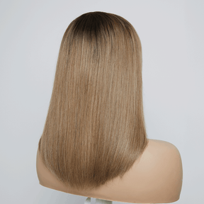 𝑼𝒘𝒂𝒗𝒚 𝑷𝒓𝒆𝒎𝒊𝒖𝒎 𝑳𝒊𝒏𝒆 Pas D'enchevêtrement Glueless Bob Ombre Thé Lait Dégradé Lisse Perruque Sans Colle Bob Avec Frange