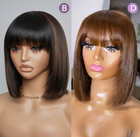 𝟐 𝐅𝐎𝐑 €99💥Diverses Combinaisons Glueless Perruque Noir/Chocolat/99J Frange Bob Lisse