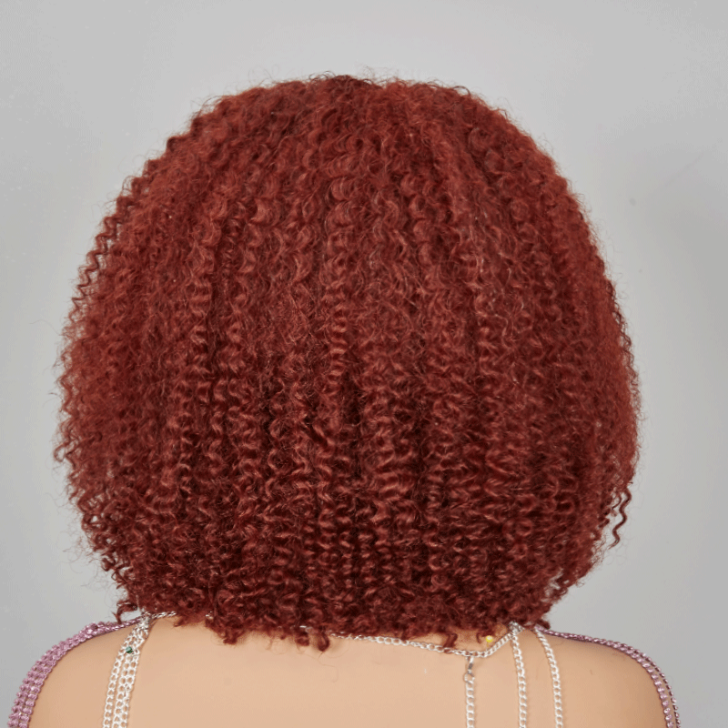 9x6 Glueless Bob Brun Rougeâtre Kinky Curly Perruque Sans Colle