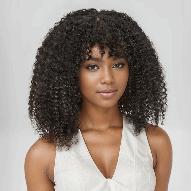 Pour Débutants Glueless Kinky Curly Bob Perruque Sans Colle Avec Frange