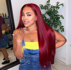 Élégante 13x4 Glueless Burgundy Perruques Cheveux Humains Brésilienne Straight