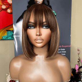 𝑼𝒘𝒂𝒗𝒚 𝑷𝒓𝒆𝒎𝒊𝒖𝒎 𝑳𝒊𝒏𝒆 Élégant Pour Débutants Glueless Highlight Bob Perruque Avec Frange Cheveux Humains Lisse