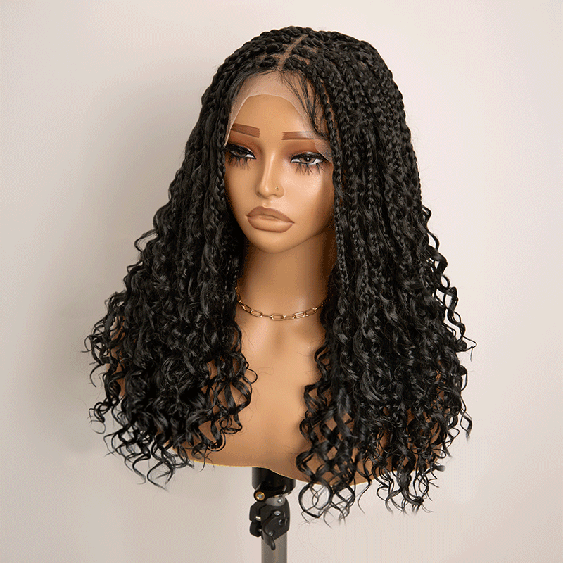 𝑼𝒘𝒂𝒗𝒚 𝑷𝒓𝒆𝒎𝒊𝒖𝒎 𝑳𝒊𝒏𝒆 Perruque Tressée Bohème En Dentelle Intégrale Avec Cheveux Bébé Synthétique 300% Densité