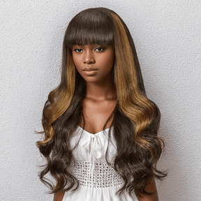 Glueless Marron Highlight Perruque Sans Colle à Frange Body Wave