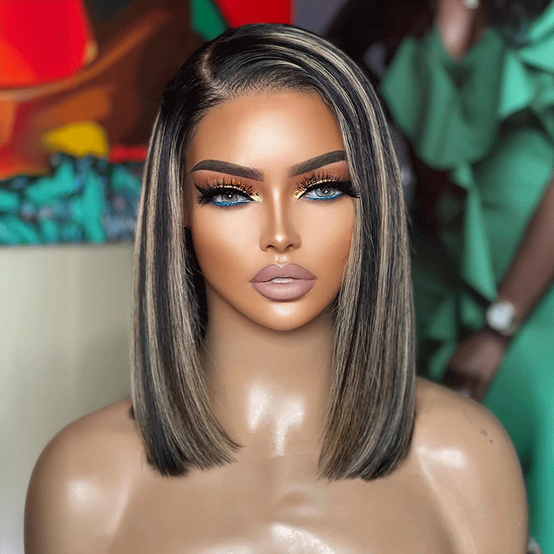 𝑼𝒘𝒂𝒗𝒚 𝑷𝒓𝒆𝒎𝒊𝒖𝒎 𝑳𝒊𝒏𝒆 L'Élégance Sans Effort Glueless Couleur Highlight 7x4 Nœuds Blanchis Capuchon Réglable Perruque Sans Colle