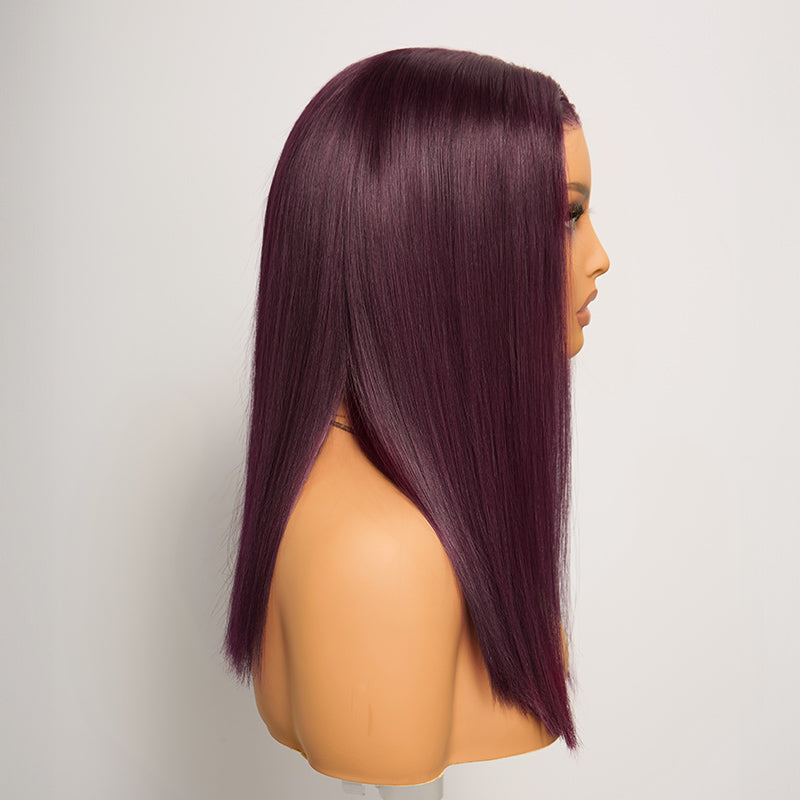𝑼𝒘𝒂𝒗𝒚 𝑷𝒓𝒆𝒎𝒊𝒖𝒎 𝑳𝒊𝒏𝒆 Soyeux Glueless Couleur Pourpre Foncé 5x5 Nœuds Blanchis Bob Perruque Sans Colle Lisse