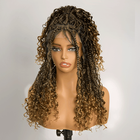 𝑼𝒘𝒂𝒗𝒚 𝑷𝒓𝒆𝒎𝒊𝒖𝒎 𝑳𝒊𝒏𝒆 Perruque Tressée Bohème Ombré Honey Blonde En Dentelle Intégrale Avec Cheveux Bébé Synthétique 300% Densité