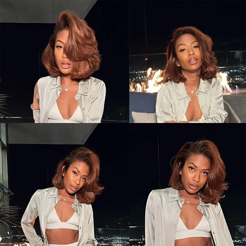 𝑼𝒘𝒂𝒗𝒚 𝑷𝒓𝒆𝒎𝒊𝒖𝒎 𝑳𝒊𝒏𝒆 Couche C Partie Glueless 7x4 Marron/Naturel Bob Perruque Sans Colle 250% Densité