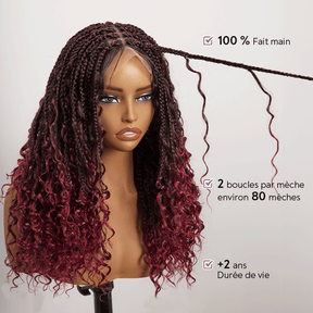𝑼𝒘𝒂𝒗𝒚 𝑷𝒓𝒆𝒎𝒊𝒖𝒎 𝑳𝒊𝒏𝒆 Perruque Tressée Bohème Couleur Ombre 99J En Dentelle Intégrale Avec Cheveux Bébé Synthétique 300% Densité