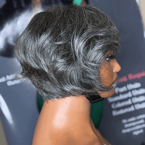 𝑼𝒘𝒂𝒗𝒚 𝑷𝒓𝒆𝒎𝒊𝒖𝒎 𝑳𝒊𝒏𝒆 Patron mature Glueless Couleur Sel Et Poivre 5x5 Nœuds Blanchis Perruque Sans Colle