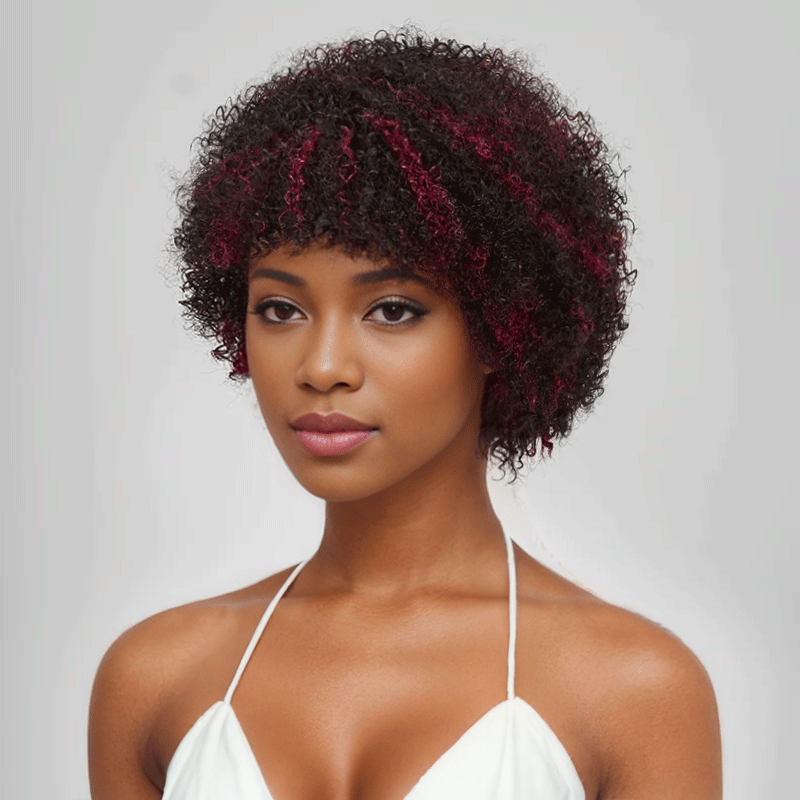 Glueless Afro Kinky Curly Courte Bob Perruque Pixie Sans Colle