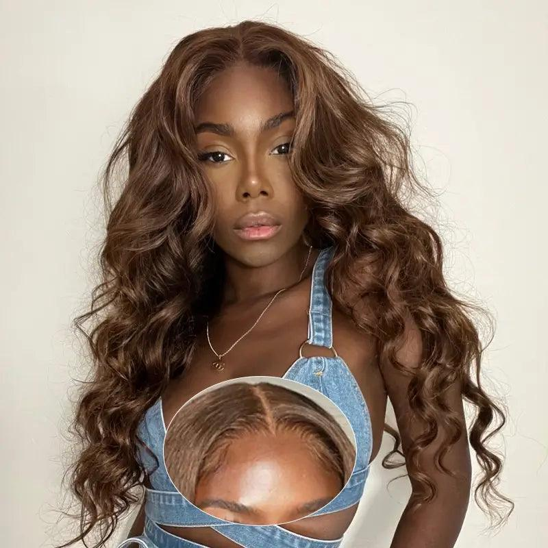 9x6 Glueless Perruque Sans Colle Couleur Brun Chocolat Body Wave Cheveux Humains