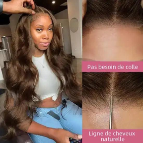 9x6 Glueless Perruque Sans Colle Couleur Brun Chocolat Body Wave Cheveux Humains