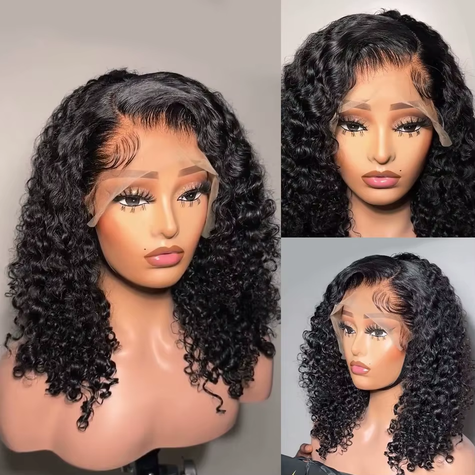 𝐏𝐫𝐞̂𝐭 𝐞𝐧 𝟐𝟒𝐡⚡Avant Tout Facile Entretenir 4x4 13x4 Dentelle Noir Couleur Perruque Bob Deep Wave Cheveux Humains