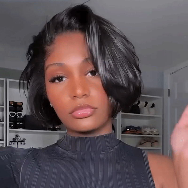 𝑼𝒘𝒂𝒗𝒚 𝑷𝒓𝒆𝒎𝒊𝒖𝒎 𝑳𝒊𝒏𝒆 Confort Exceptionnel C Partie Glueless Naturel Bob Perruque Sans Colle 250% Densité