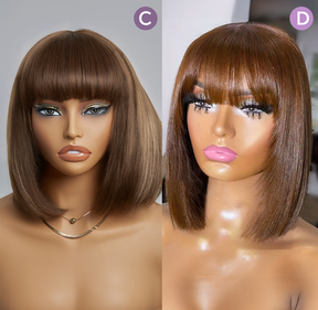 𝟐 𝐅𝐎𝐑 €99💥Diverses Combinaisons Glueless Perruque Noir/Chocolat/99J Frange Bob Lisse