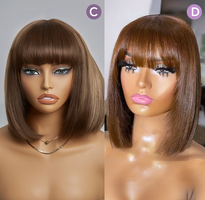 𝟐 𝐅𝐎𝐑 €99💥Diverses Combinaisons Glueless Perruque Noir/Chocolat/99J Frange Bob Lisse