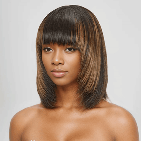 Glueless Couches Highlight Coloré Bob Perruque Sans Colle Avec Frange Lisse