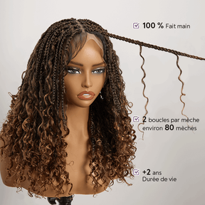 𝑼𝒘𝒂𝒗𝒚 𝑷𝒓𝒆𝒎𝒊𝒖𝒎 𝑳𝒊𝒏𝒆 Perruque Tressée Bohème Ombre Brun En Dentelle Intégrale Avec Cheveux Bébé Synthétique 300% Densité